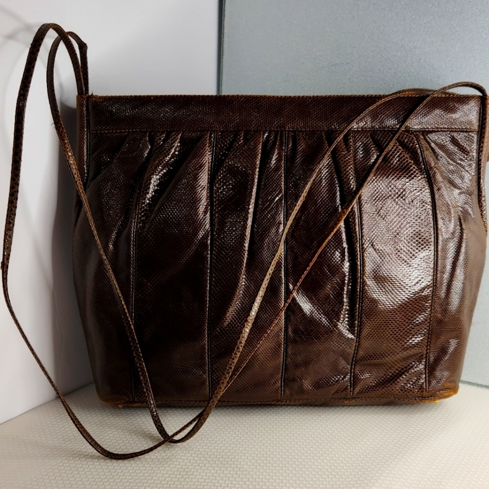 Judith Leiber vintage brown snakeskin leather shoulder bag
